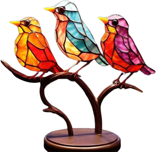 Färgat glasfåglar på gren skrivbordsdekorationer