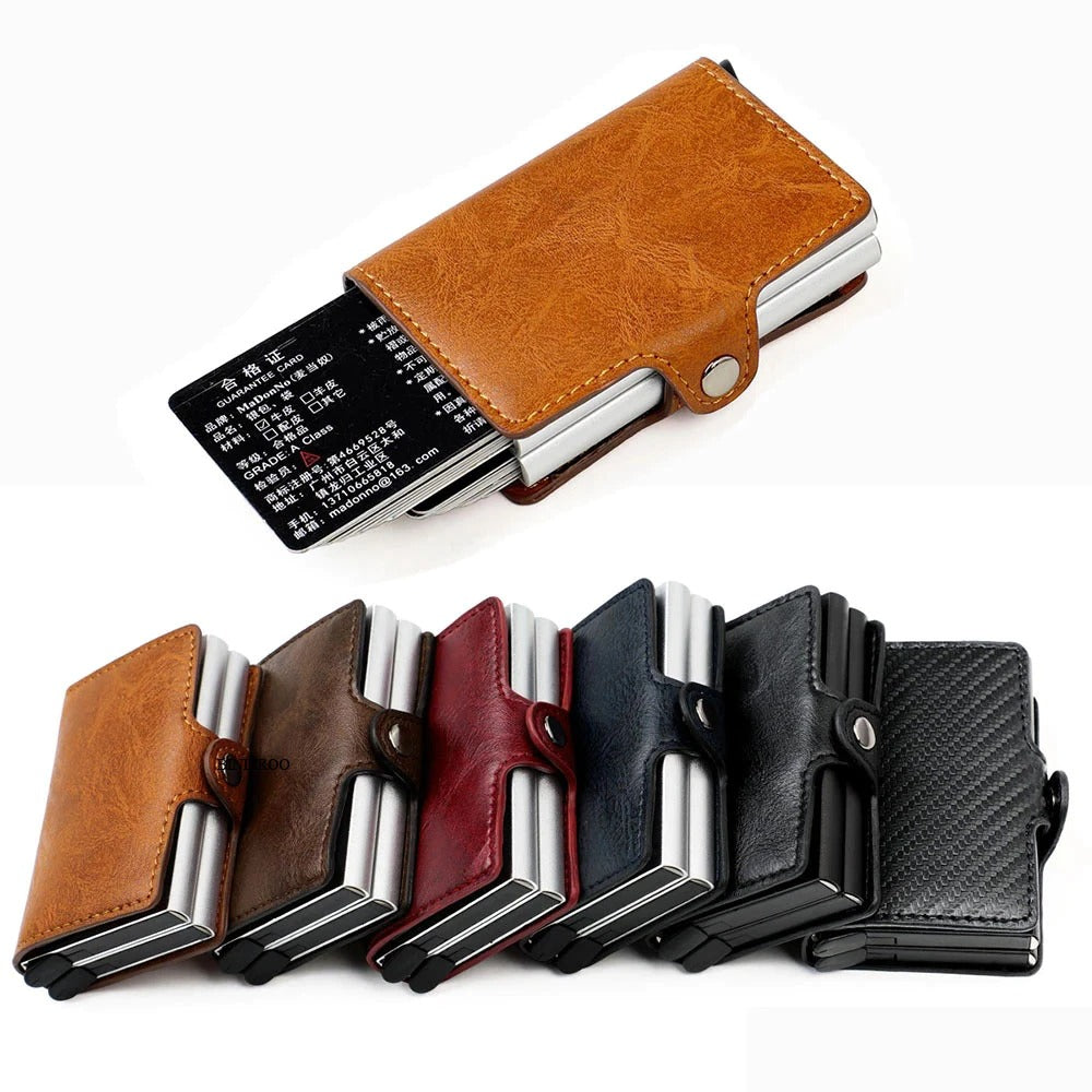 RFID-Läderplånbok Med Dubbla Pop-Up-Fodral i Aluminium