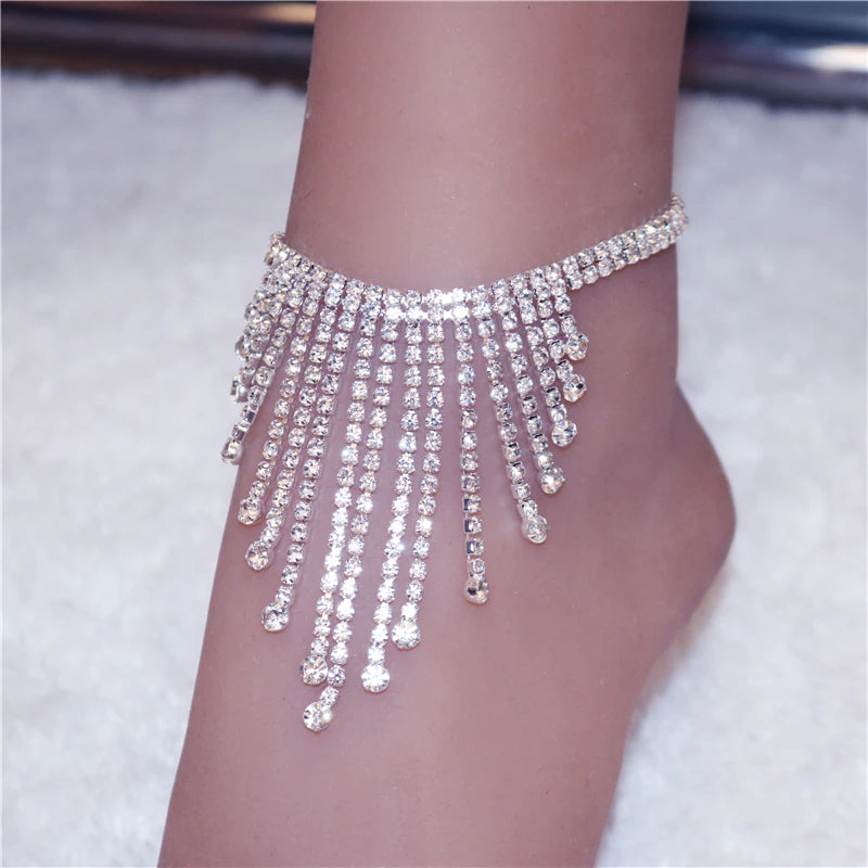 Kvinnors strass Tassel Anklet