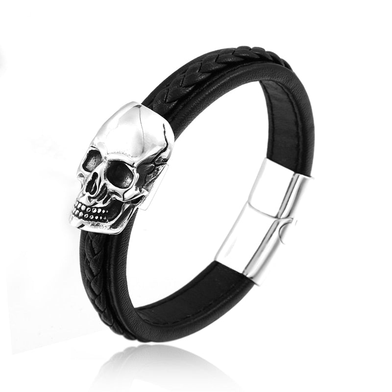 Stål Punk Skull läder armband