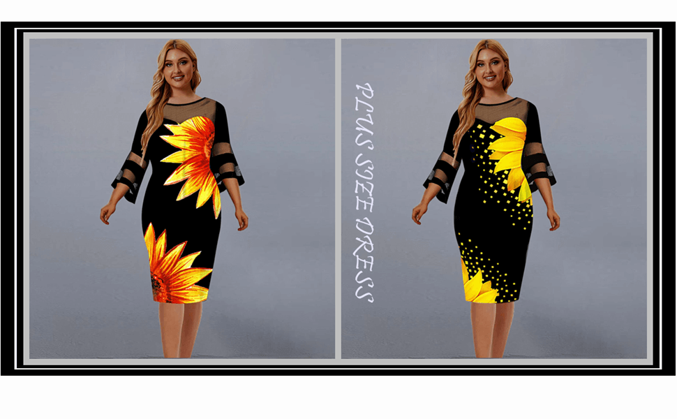 Plus storlek solros print casual klänning