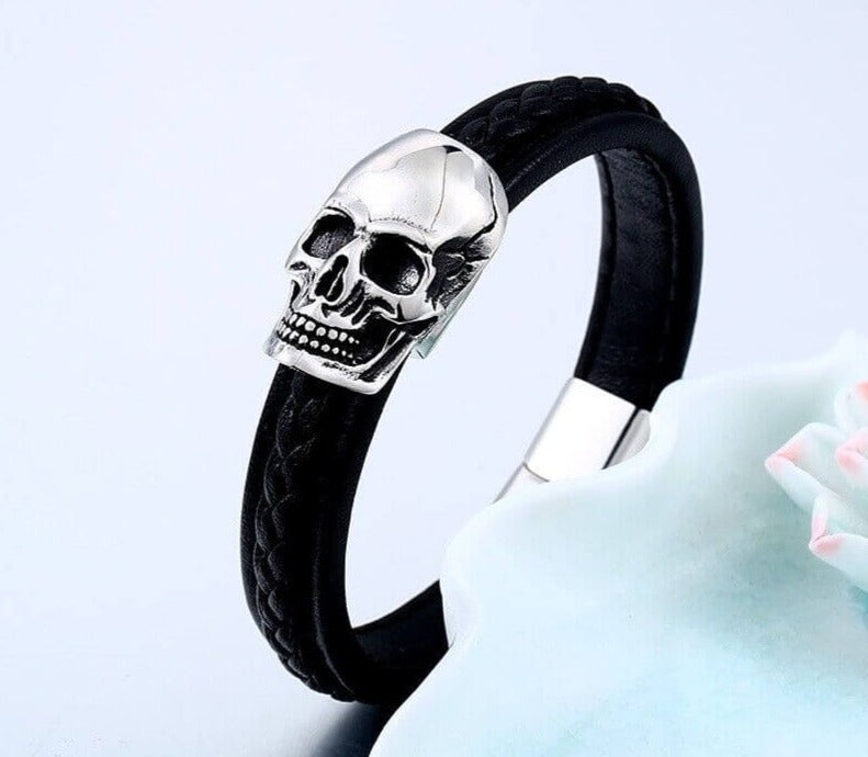 Stål Punk Skull läder armband