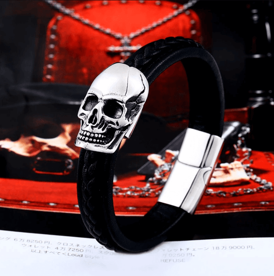 Stål Punk Skull läder armband